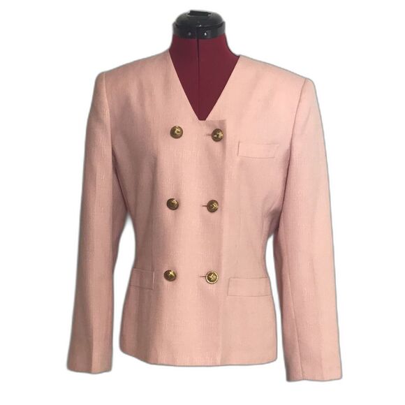 Kasper ASL Blazer Women’s Size 8 Pink Double Breasted Gold Button Long Sleeve - Picture 1 of 7